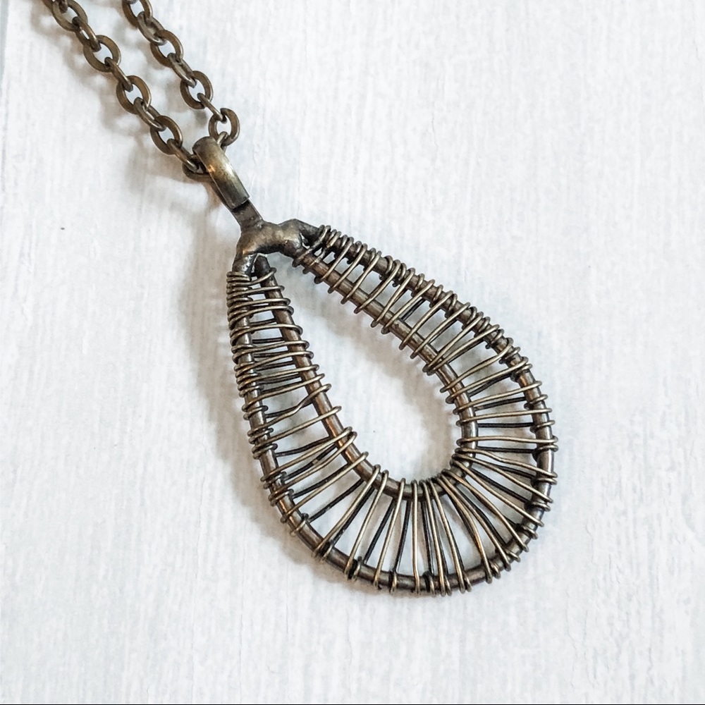 Basketweave copper plated brass pendant necklace